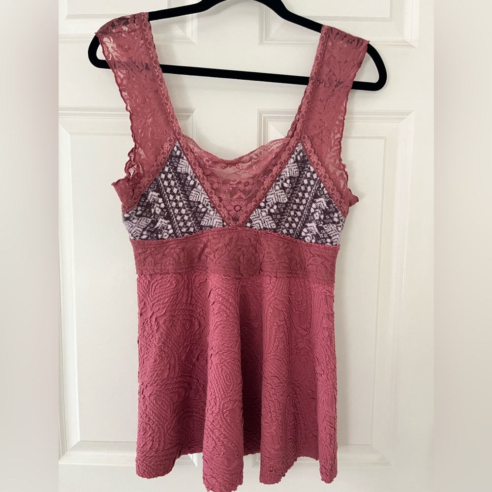 Free People Pink Lace Textured Tank Top Tunic Size Large